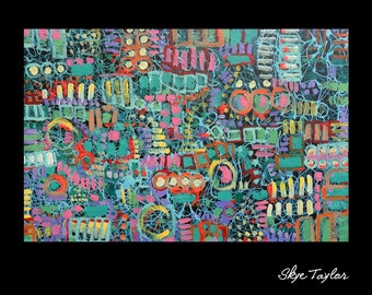 A Office Abstract  24 x 36 Acrylic Mosaic Painting-Abstract- Rainbow and Turquoise Blue Art -Wall art-Wall decor- Skye Taylor