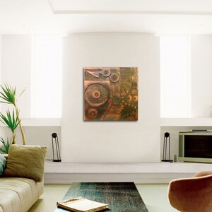 A Metallic Copper tone 30 x 30 Steampunk art 3D ABSTRACT Impasto artwork Acrylic Art home decor OOAK Copperline No.2-Skye Taylor image 3