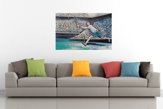 A Rafael Nadel ORIGINAL Painting Tennis painting Turquoise Acrylic Wall Art Home Decor Office Sports painting 24 x 36 by Skye Taylor