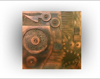 A Metallic Copper tone- 30 x 30 -Steampunk art- 3D ABSTRACT Impasto artwork- Acrylic Art- home decor- OOAK- Copperline No.2-Skye Taylor
