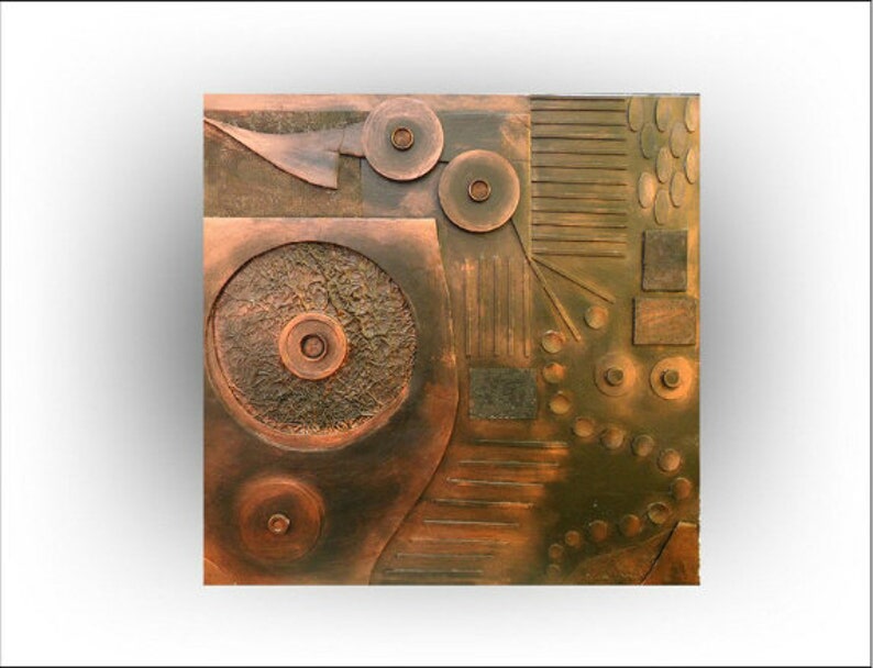 A Metallic Copper tone 30 x 30 Steampunk art 3D ABSTRACT Impasto artwork Acrylic Art home decor OOAK Copperline No.2-Skye Taylor image 1