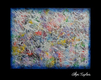 A Jackson Pollock Style 24 x 36 Multi-color Drip Acrylic Painting-Abstract-Free Style  Blue Art -Wall art-Wall decor -OOAK- Skye Taylor