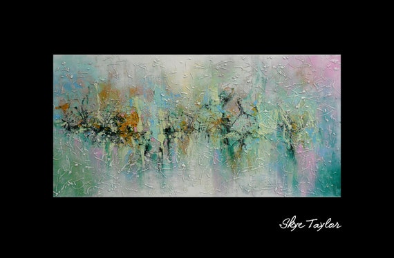 A Green Abstract 24 x 48 Original Painting Acrylic Impasto Palette Knife Wall Decor Home and Living Office -Heavy Texture- by Skye Taylor