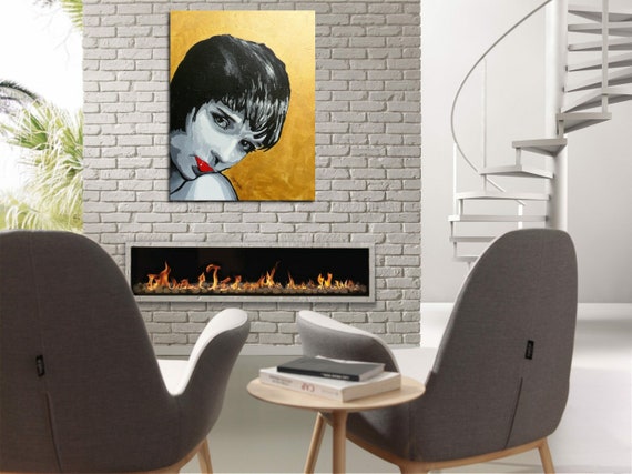 A ORIGINAL DIANE Retro Girlfriend Painting - Chic 1970's Girl resting on Shoulder 28 x 22-Acrylic-70's Disco Pop Art Vogue Andy Warhol-like