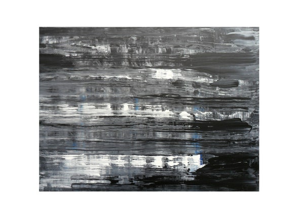 Minimalist 30 x 40 Black and White Abstract, Original painting, Gerhard Richter Style, Canvas Wall Art, Wall Art, Acrylic - by Skye Taylor