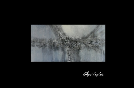 A Original Gray painting-24 x 48 - Mixed Media- Abstract- Blue Gray - Impasto -Palette Knife -Textured-OOAK-Skye Taylor