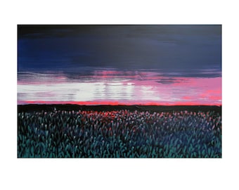 Pink Original painting - 24 x 36 Abstract Field Landscape- Impressionism Blues painting- Acrylic- Field of Hope- OOAK - Skye Taylor