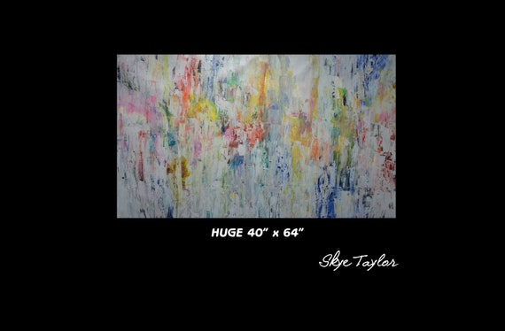A HUGE UNSTRETCHED 40 x 72 Gerhard Richter Style Abstract Multicolor painting -City Fog-Palette Knife -acrylic canvas -OOAK- Skye Taylor
