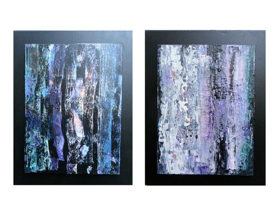 Diptych painting - 20 x 32 -Original Paintings Acrylic- OOAK- -Blue on Black - 2 Panel Wall Decor -Home and Living-Wall art - Skye Taylor