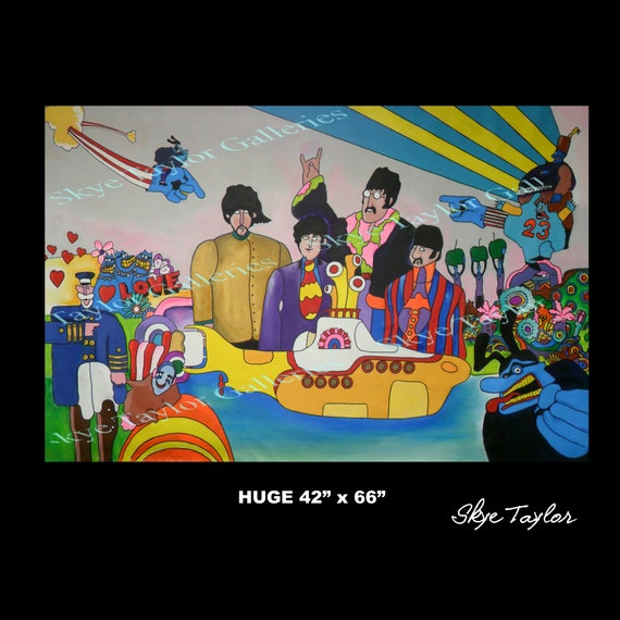 A Ultimate Beatles Fan Gift HUGE  42 x 66 Original Painting Peter Max Style Fab Four-acrylic UNSTRETCHED-OOAK-Skye Taylor