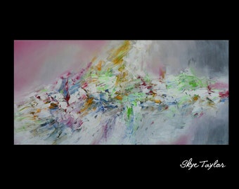 A Abstract 24 x 48  Large Subdued White and Multi-color Abstract Art Original Painting Wall Art Original Modern Art.