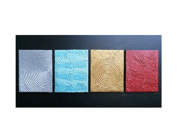 Quadriptych Panel 18 x 36 Original 4 Metallic panel painting-Palette Knife -Minimalist Abstract- Contemporary- Surrealist - Skye Taylor