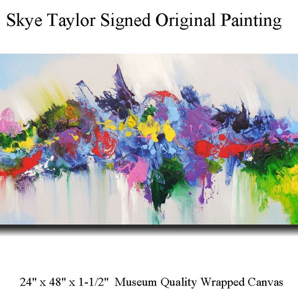 Modern abstract expressionism - Abstract art -  flowers - Les Jolies Fleurs - 24 x 48 - Artist Skye Taylor