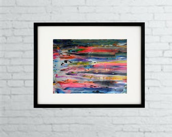 Abstract Original painting- 9 x 12 -Rainbow Expressionist Stripe Modern art Acrylic on Paper -OOAK- Art-Palette Knife- Skye Taylor