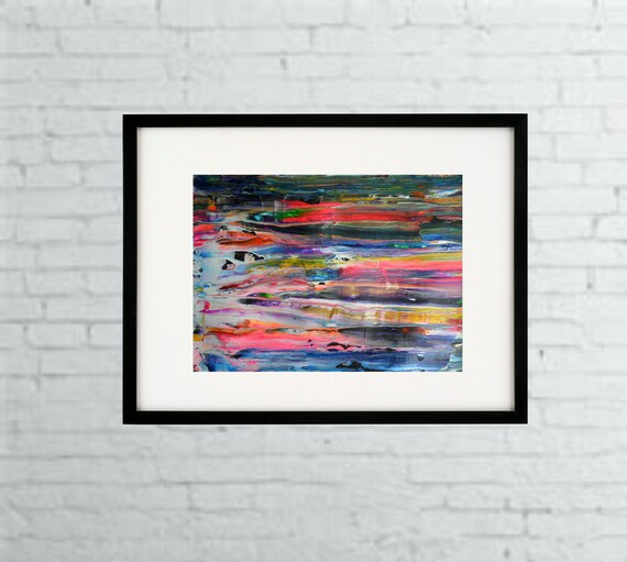 Abstract Original painting- 9 x 12 -Rainbow Expressionist Stripe Modern art Acrylic on Paper -OOAK- Art-Palette Knife- Skye Taylor