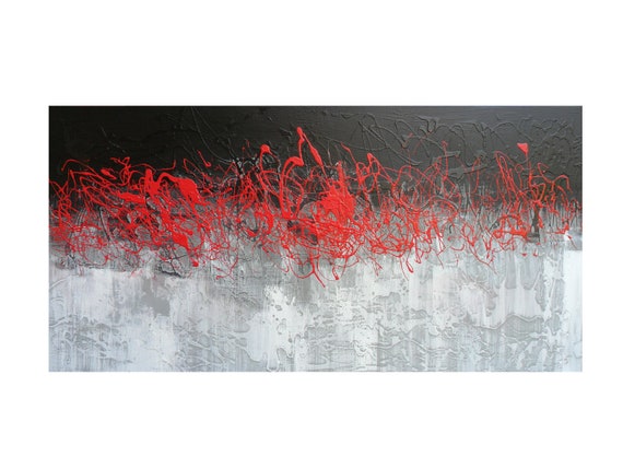 A Abstract 24 x 48 Black Red  Original Painting Wall Decor Home and Living Office - Dragon Fire No.4 - by Skye Taylor