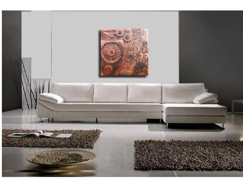 A Metallic Copper tone 30 x 30 Steampunk art 3D ABSTRACT Impasto artwork Acrylic Art home decor OOAK Copperline No.2-Skye Taylor image 5