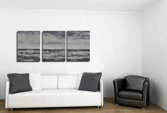 A Triptych 24 x 54 Textured Art Original painting-Palette Knife-Minimalist-Abstract  Landscape-OOAK -Skye Taylor Artist