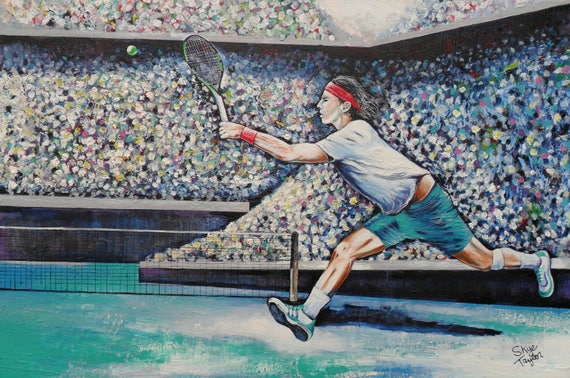 A Rafael Nadel ORIGINAL Painting Tennis painting Turquoise Acrylic Wall Art Home Decor Office Sports painting 24 x 36 by Skye Taylor