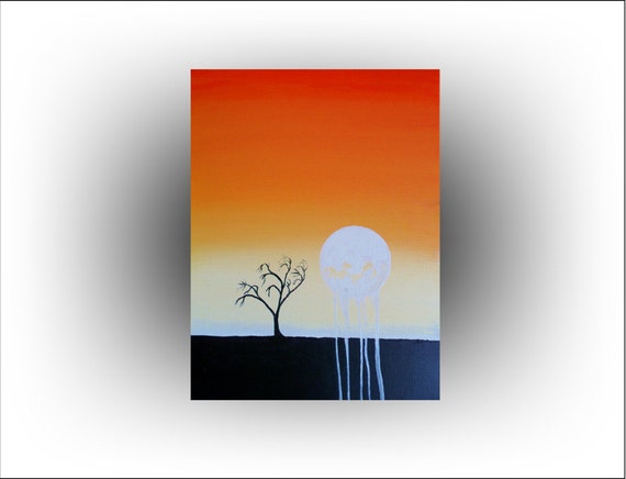 A Original Painting- 24 x 18 -Orange Sunset- Landscape- Art- Tree Painting - Morning - Acrylic-Sun-Skye Taylor Artist