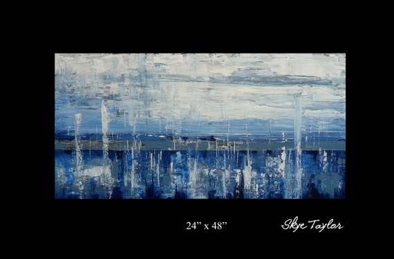 A Blue Home Decor Gift, Original Abstract, 24 x 48, Large Abstract Art, Painting, Wall Art, Large wall art, Original Modern Art.