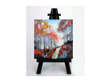 Miniature Hand Painted Original Painting -Easel Included -Landscape -Forrest -Small painting- Song of the Trees -2.75 x 2.75 by Skye Taylor