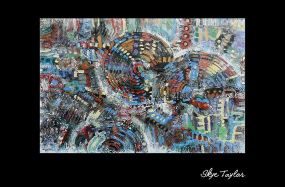 A Original Painting-24 x 36 -Mixed Media- Abstract- Textured Circles -Palette Knife- Mosaic Graffiti -Wall Decor- Metallic - Skye Taylor