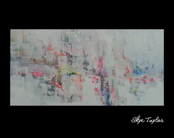 A Gerard Richter Style Painting-24 x 48 - ORIGINAL White and Neon Acrylic Art- Subdued- Canvas Art - Surrealist - OOAK -Skye Taylor