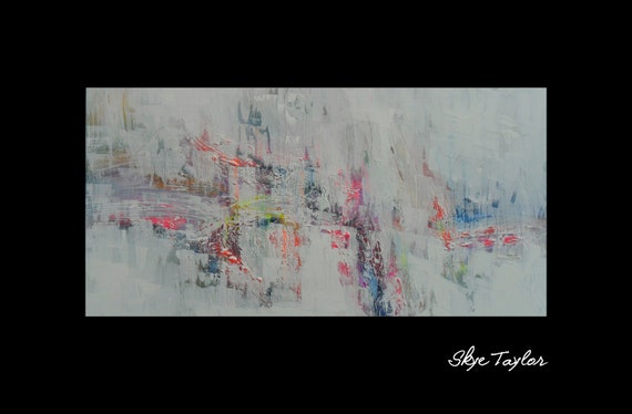 A Gerard Richter Style Painting-24 x 48 - ORIGINAL White and Neon Acrylic Art- Subdued- Canvas Art - Surrealist - OOAK -Skye Taylor