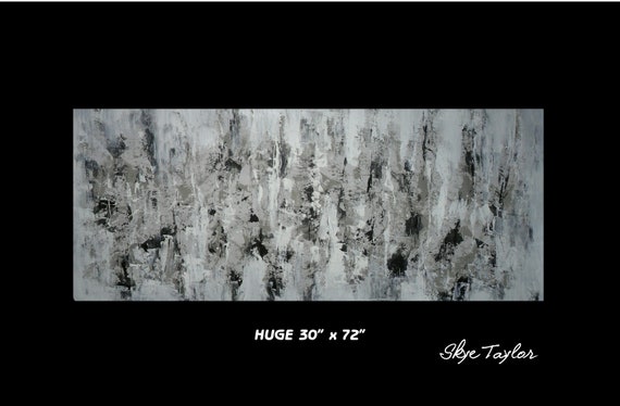 HUGE 72" UNSTRETCHED Gray 30 x 72 Abstract canvas painting Wall art -Paris in Gray-Palette Knife -Texture acrylic canvas -OOAK- Skye Taylor