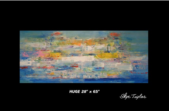 A HUGE 28 x 65 UNSTRETCHED Blue Abstract canvas painting Wall art - Nesara -Modern Art -acrylic on canvas -one of a kind- Skye Taylor