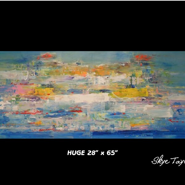 A HUGE 28 x 65 UNSTRETCHED  Blue Abstract canvas painting Wall art - Nesara -Modern Art -acrylic on canvas -one of a kind- Skye Taylor