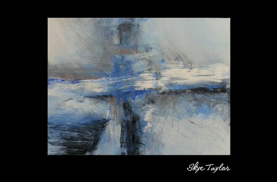 Blue 18 x 24 Original Painting- Abstract- Minimalist - Blue and White - Wall art- small art - Skye Taylor