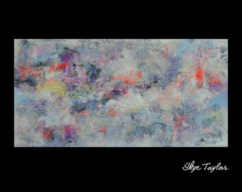 A Original Abstract painting- 12 x 24  Style Turquoise Blue Rainbow -Abstract- Contemporary Painting- Surrealist - Skye Taylor