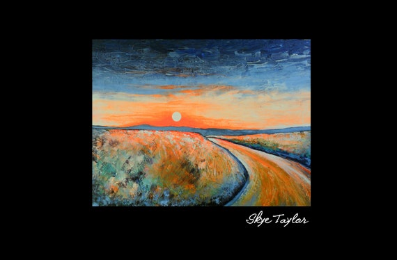 A Impressionism -18 x 24 -Original painting- Landscape- Field- Orange Sunset- Palette knife- impasto -Monet-Skye Taylor
