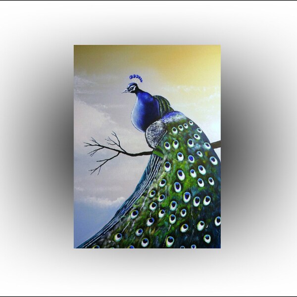 ORIGINAL Modern Peacock Acrylic Painting on canvas Turquoise Bird-The Peacock- from Skye Taylor ready to hang 40" x 30" figurative Painting