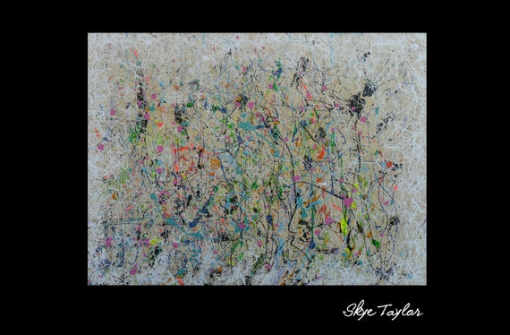 Jackson Pollock Style 30 x 40- Abstract Original Drip Painting Modern Colorful Surreal canvas Painting Fine Art- Palette Knife - Skye Taylor