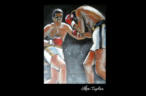 Mohammed Ali Vs Sonny Liston  - 8 x  10 The Boxer Boxing Original Acrylic Painting Fighter Fights Main Event Punching Signed  By Skye Taylor