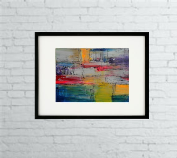 Abstract Original painting- 11 x 14 -Rainbow Expressionist Colorful Modern art Acrylic on Paper -OOAK- Art-Palette Knife- Skye Taylor