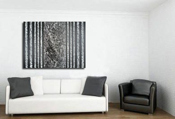 Jackson Pollock Style 30 x 40 Original Painting Abstract Black and White Drip canvas Minimalist Fine Art- Palette Knife - Skye Taylor