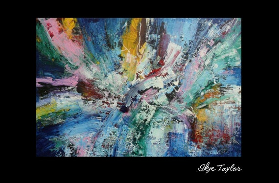 A Blue Abstract 24 x 36 Multi-color Textured Impasto Palette Knife  Acrylic Painting-Free Style  Blue Art -Wall art-Wall decor - Skye Taylor