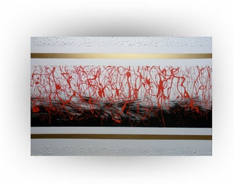 A Abstract 24 x 36 Original Painting- Acrylic-Mixed Media- Heavy Impasto- Red Black Gold - Wall art-Chicago Jazz No.5- Skye Taylor