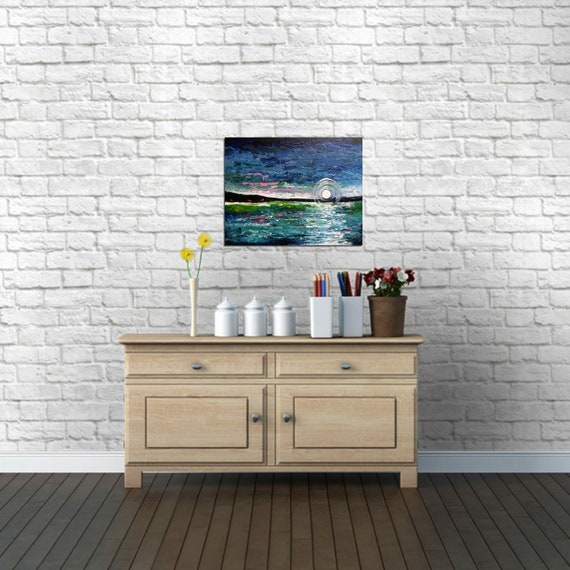 A Impressionism 22 x 28 Original painting- OOAK- Heavy Textured- Seascape-Sunrise- Water- Pond- Palette knife impasto -Skye Taylor