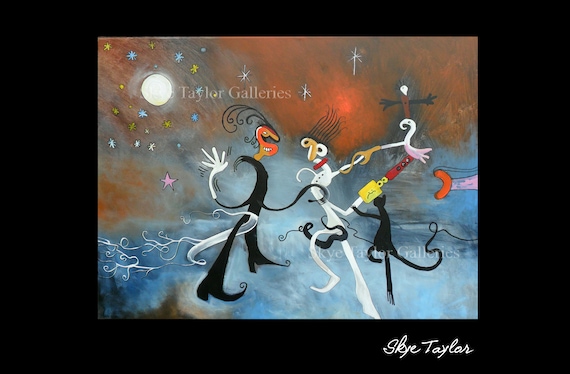 A Celebration of Life, Original Painting, -30 x 40 - Whimsical Dancing Free Spirit Abstract Art - Joan Miro Like - Skye Taylor