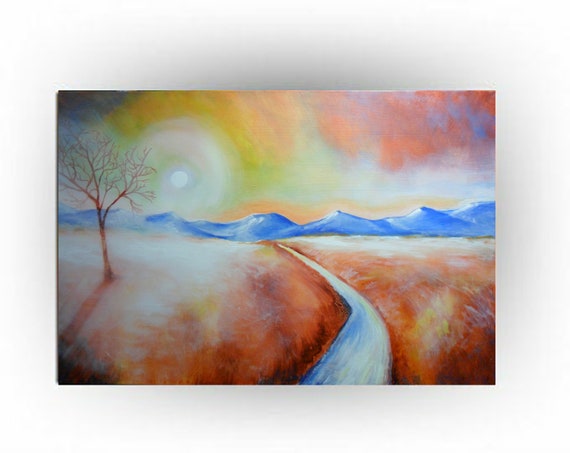 landscape 24 x 36 Original painting- Abstract- OOAK -Acrylic- Orange and White -Wall art-Home decor -Skye Taylor