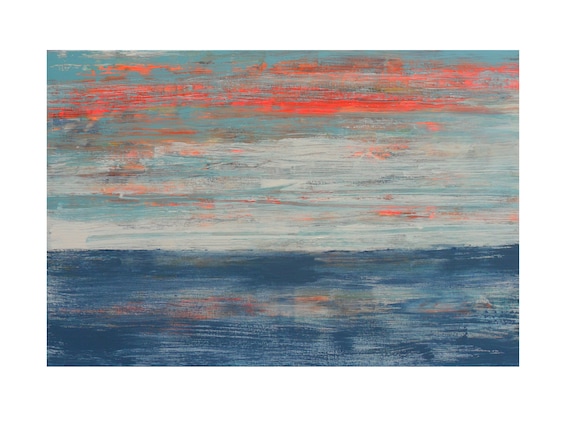 Original Painting- 24 x 36-Gerhard Richter-Like Abstract- Ocean Painting-Orange and Blue- Acrylic- Sea- Canvas-Wall art-OOAK- Skye Taylor