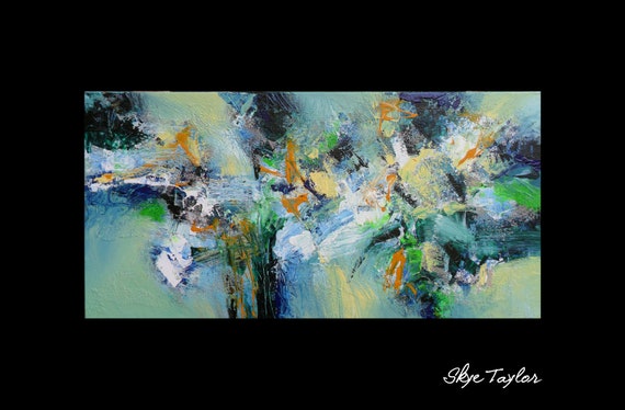 A Green Abstract Painting - 18 x 36- Modern Art- OOAK - Canvas  - Palette Knife- Texture Impasto Canvas  - Skye Taylor