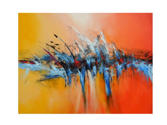 abstract Abstract Original Painting -30 x 40- Orange and Blue Modern Colorful Surreal canvas Painting Fine Art- Palette Knife - Skye Taylor