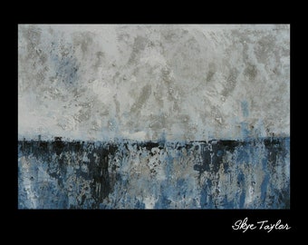 A Rothko style Abstract - 24 x 36 - Original Painting- Marine Blue Gray White- Palette Knife - Modern Minimalist Art  -Skye Taylor