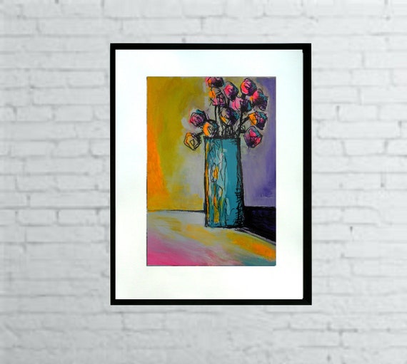 Original Abstract Flower painting- 15 x 11 -Expressionist Floral Bouquet Modern Art Acrylic on Paper Ready to frame - OOAK- Art- Skye Taylor